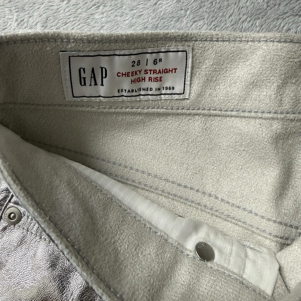NWT Gap Cheeky Straight High Rise Pants 28 6R Metallic Silver Faux Leather